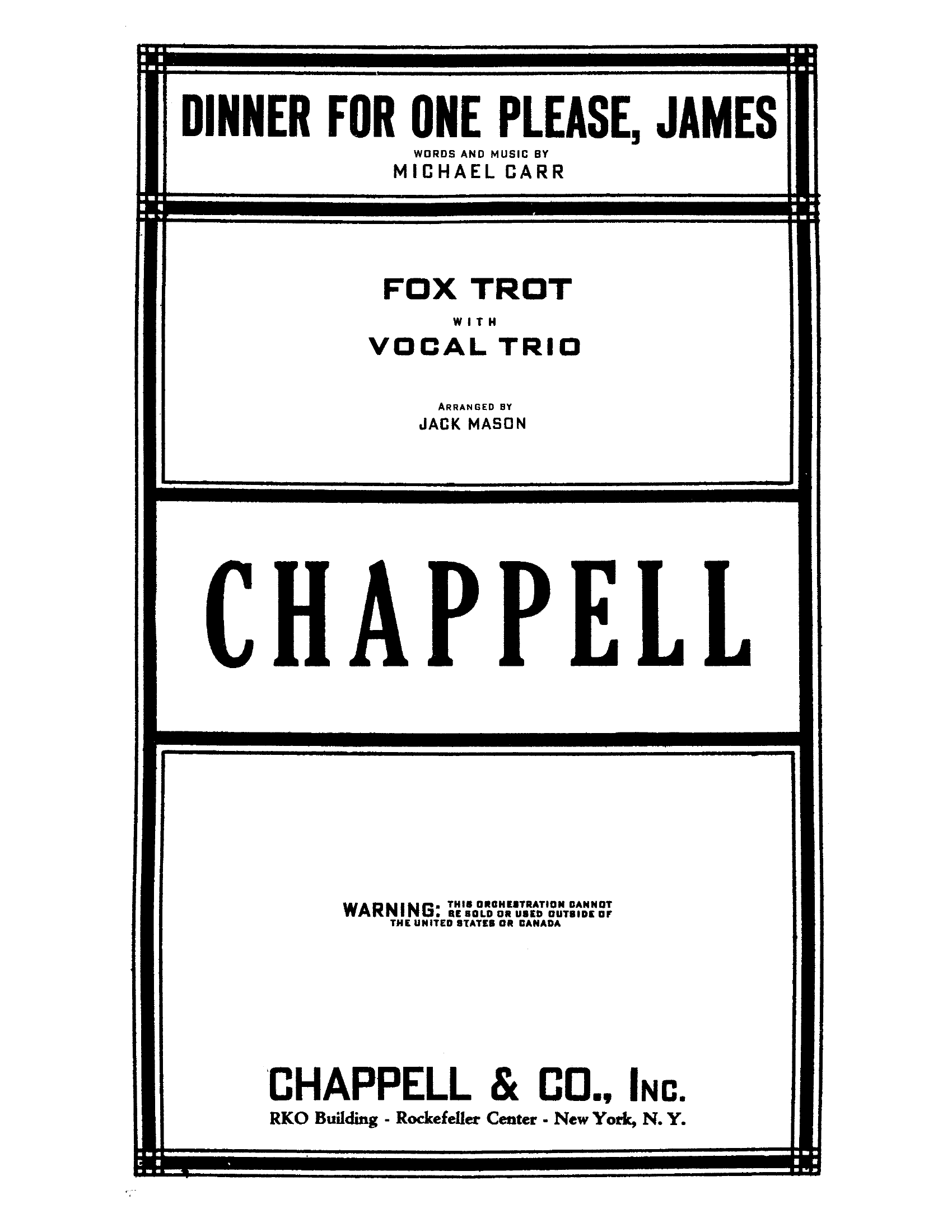 Dinner For One, Please James (J.Mason) - Vocal Trio - Foxtrot