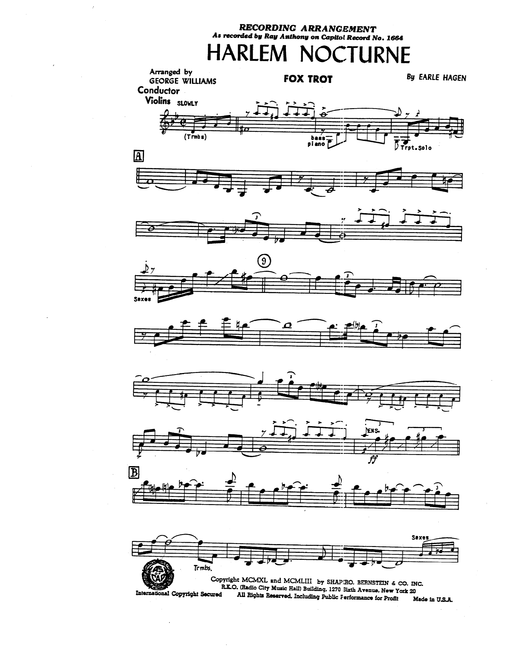 Harlem Nocturne (G.Williams) R.Anthony TRP