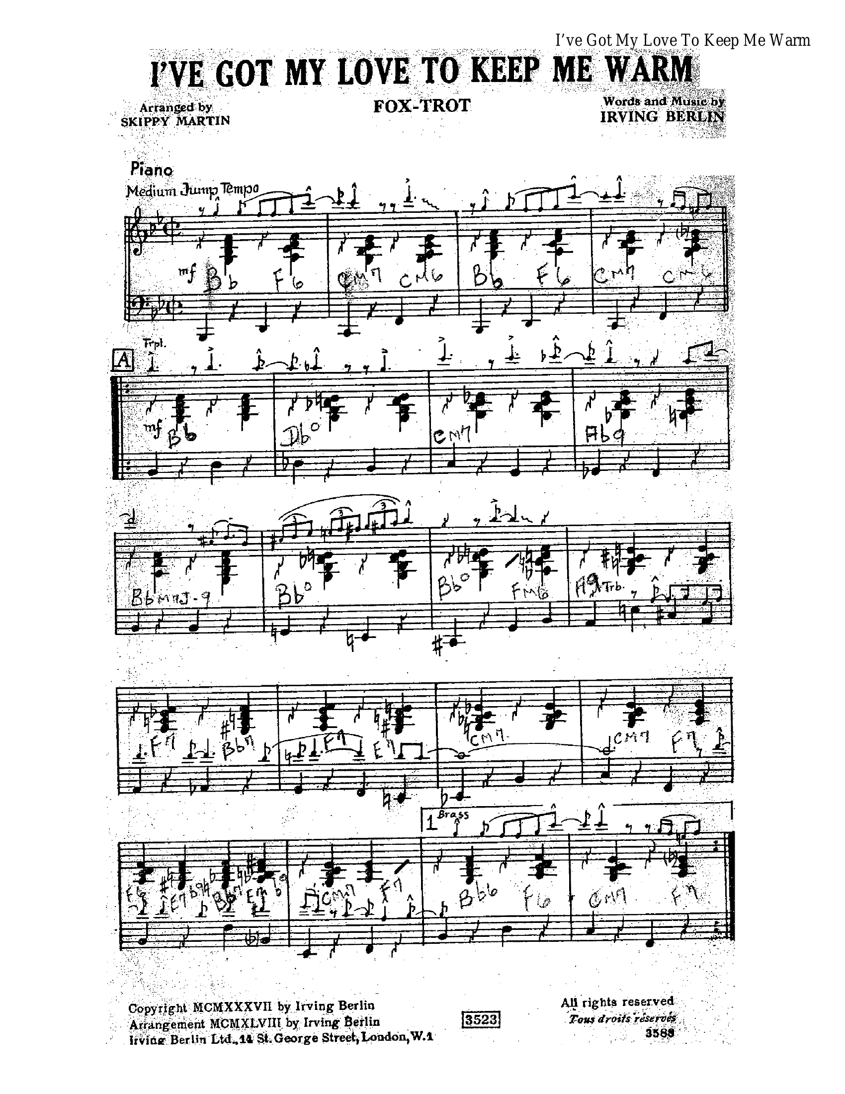 I've Got My Love To Keep Me Warm (S.Martin) Fox-trot