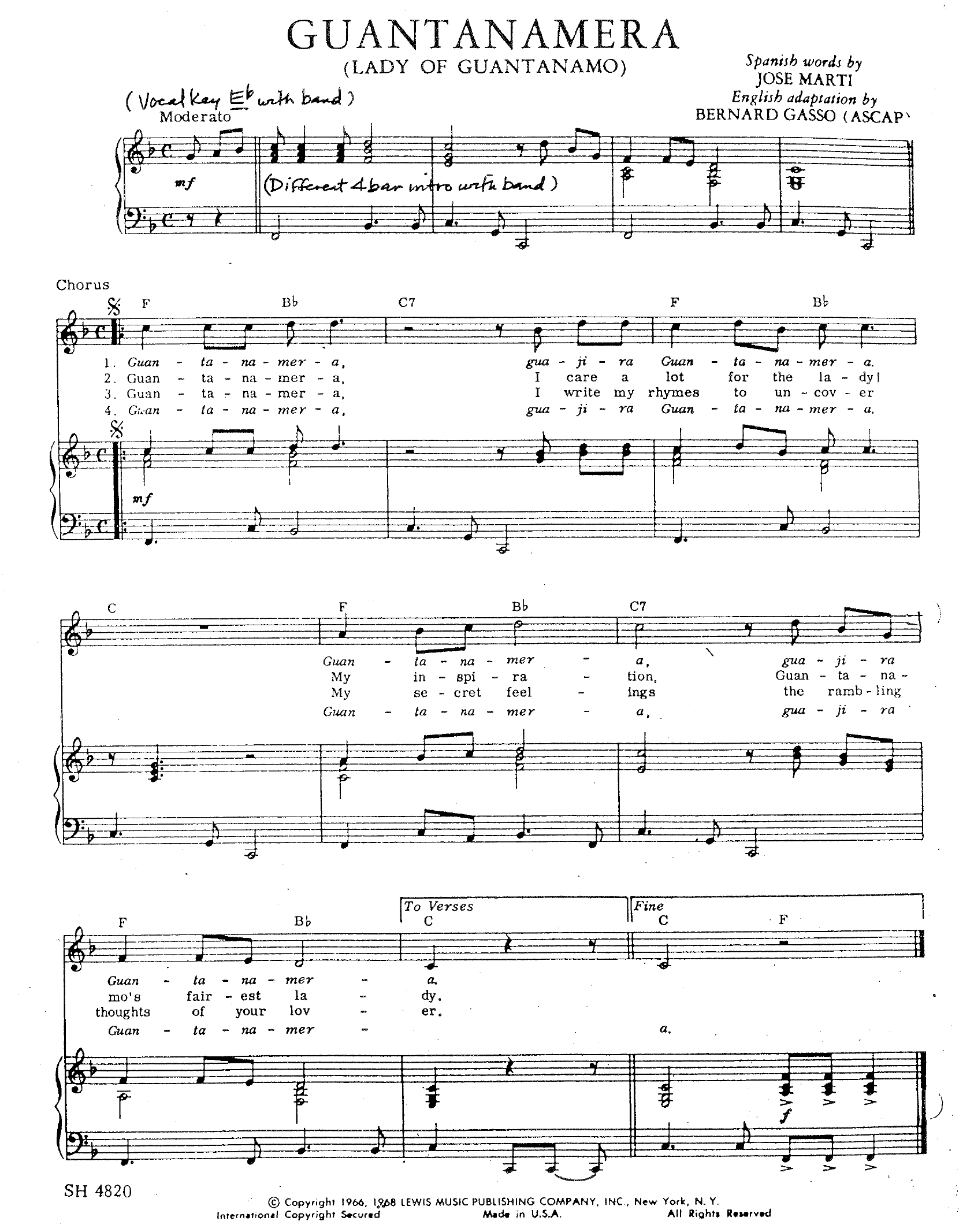 Guantanamera (A.Neuman) - Vocal - Cha-Cha - Handwritten