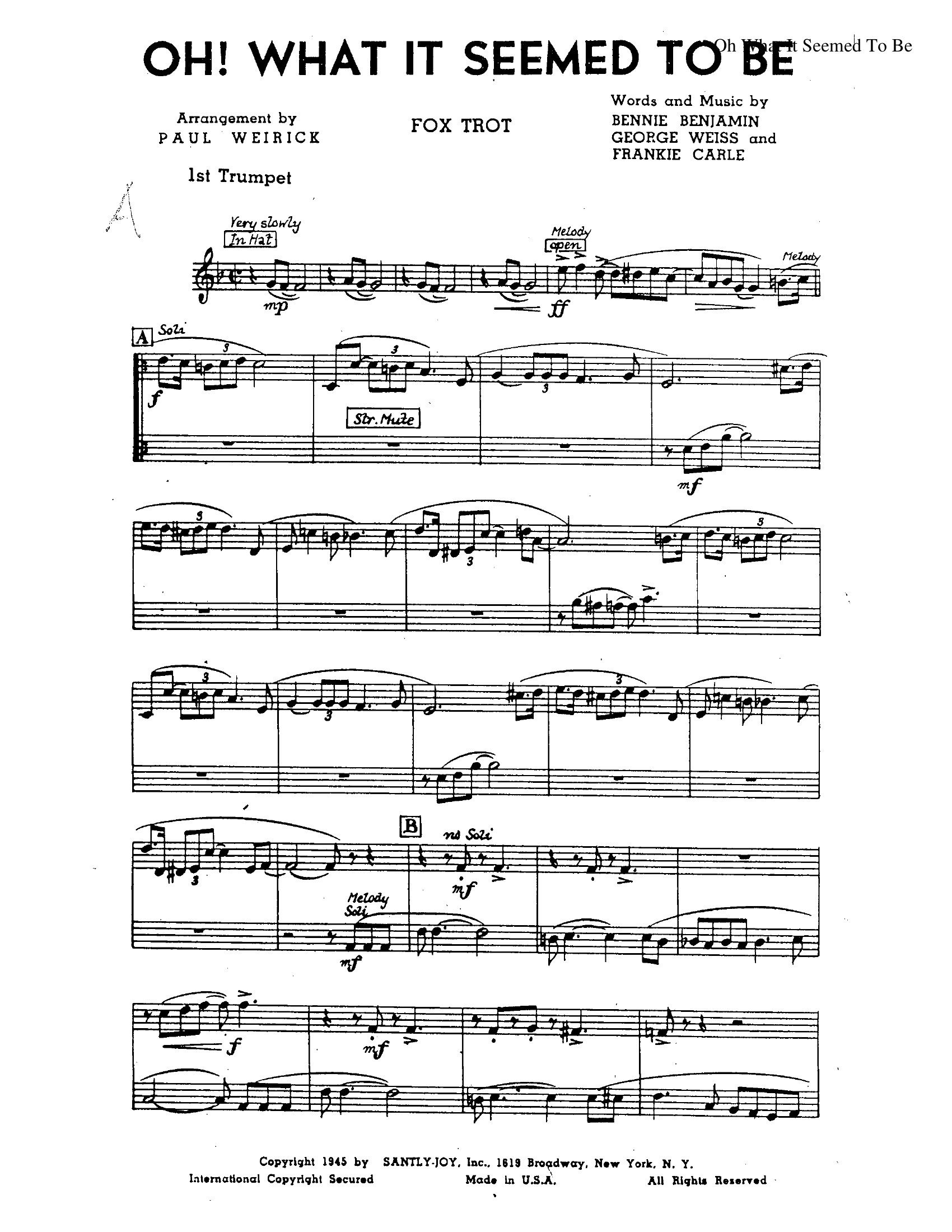 Oh What It Seemed To Be (P.Weirick)