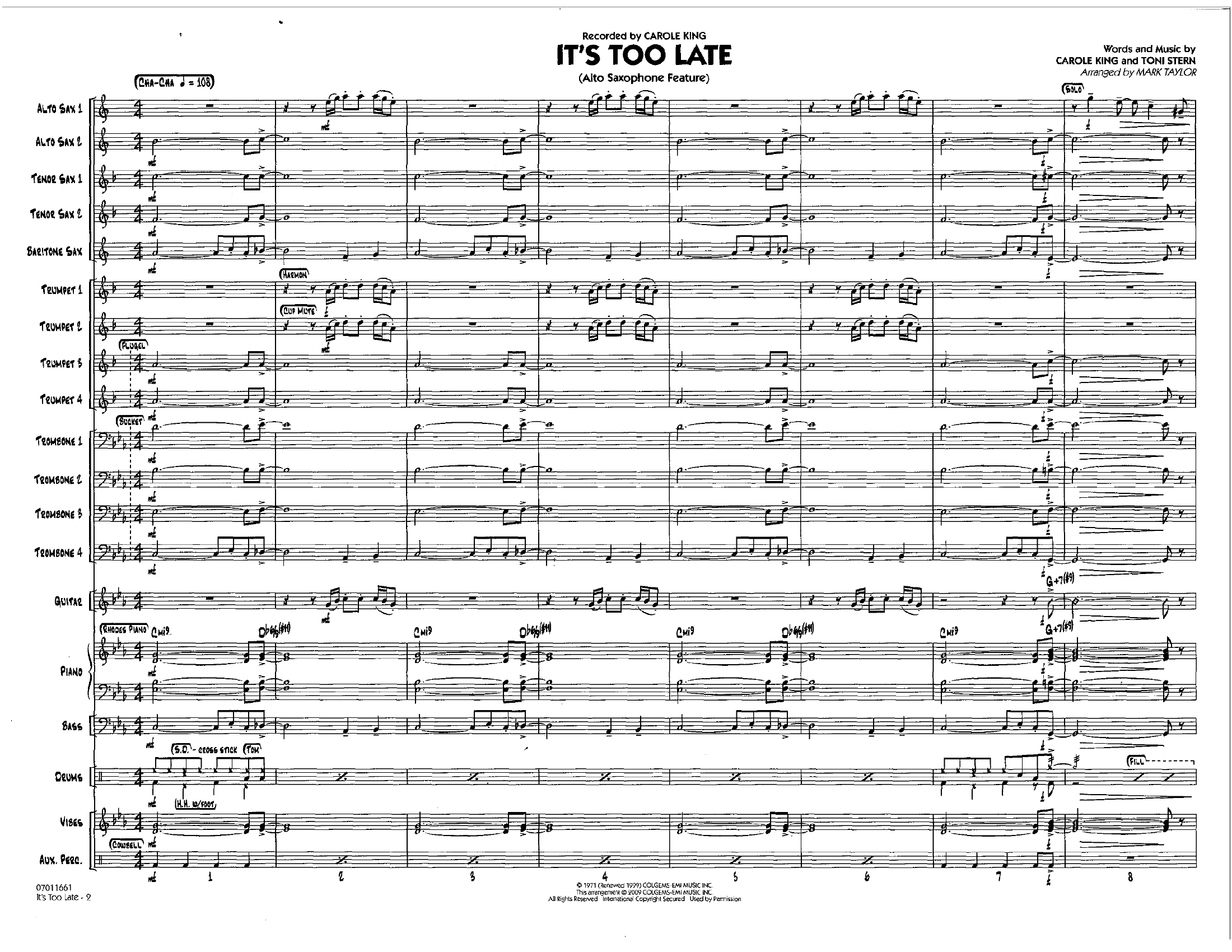 It's Too Late (M.Taylor) Cha Cha