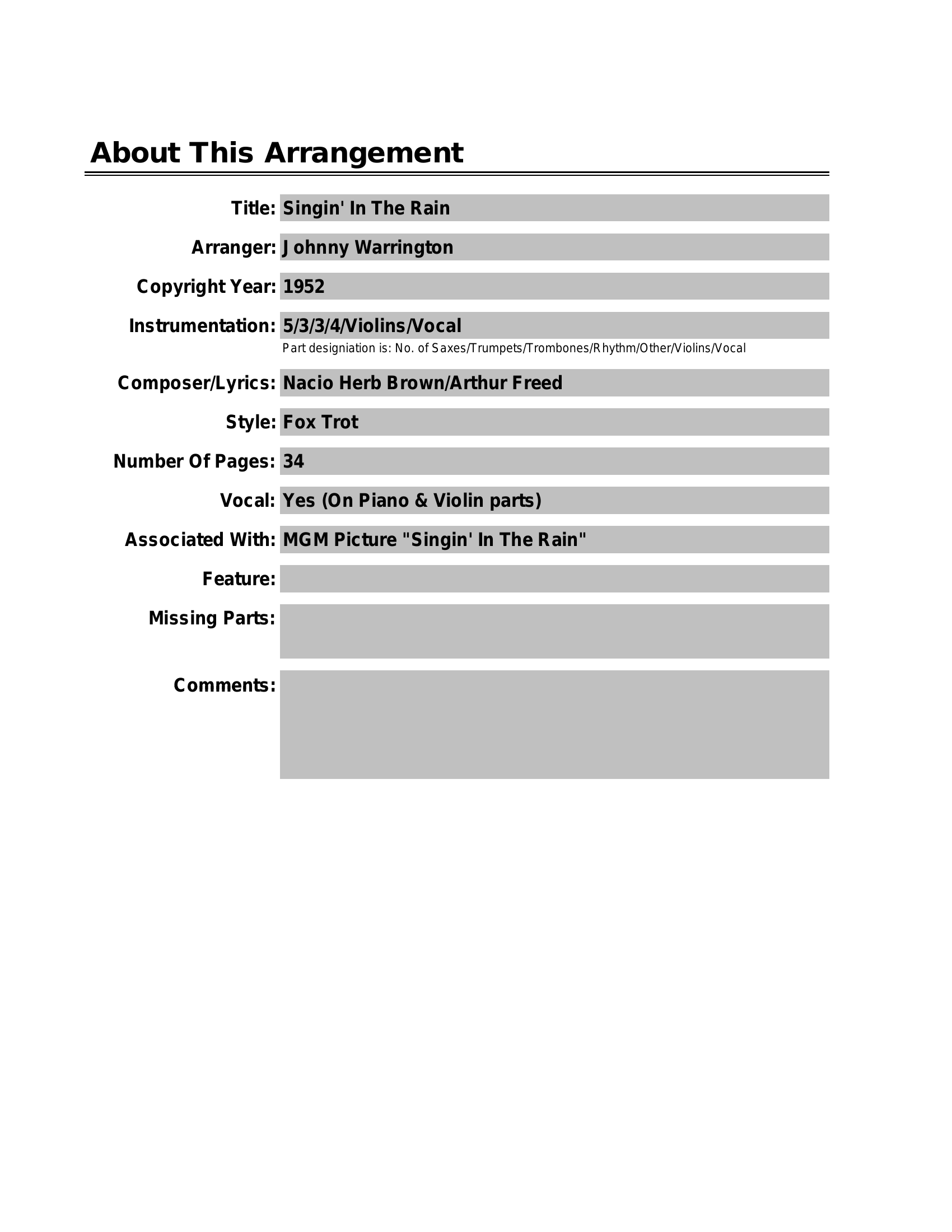 Singin' In The Rain (J.Warrington)