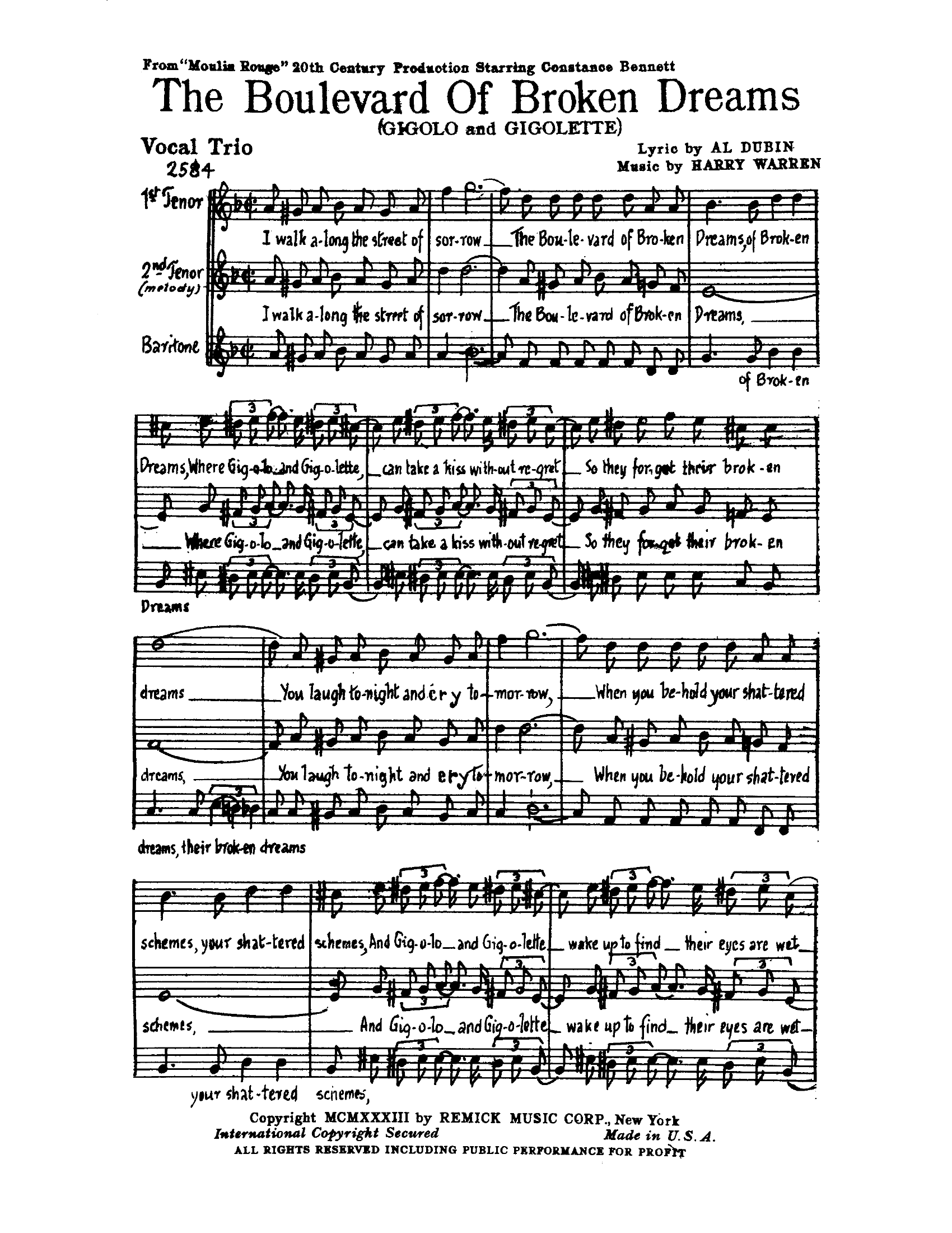 The Boulevard Of Broken Dreams (P.Weirick) Vocal Trio - Violins - Foxtrot