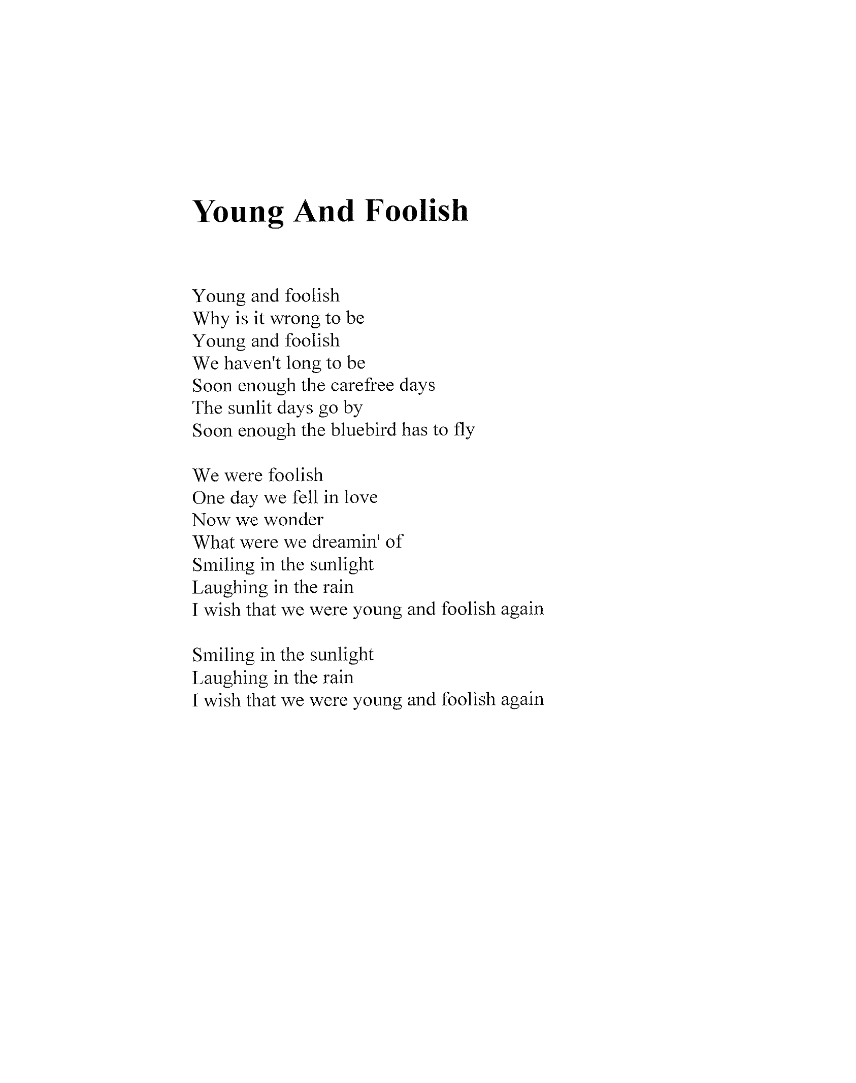Young And Foolish (J.Warrington) Vocal