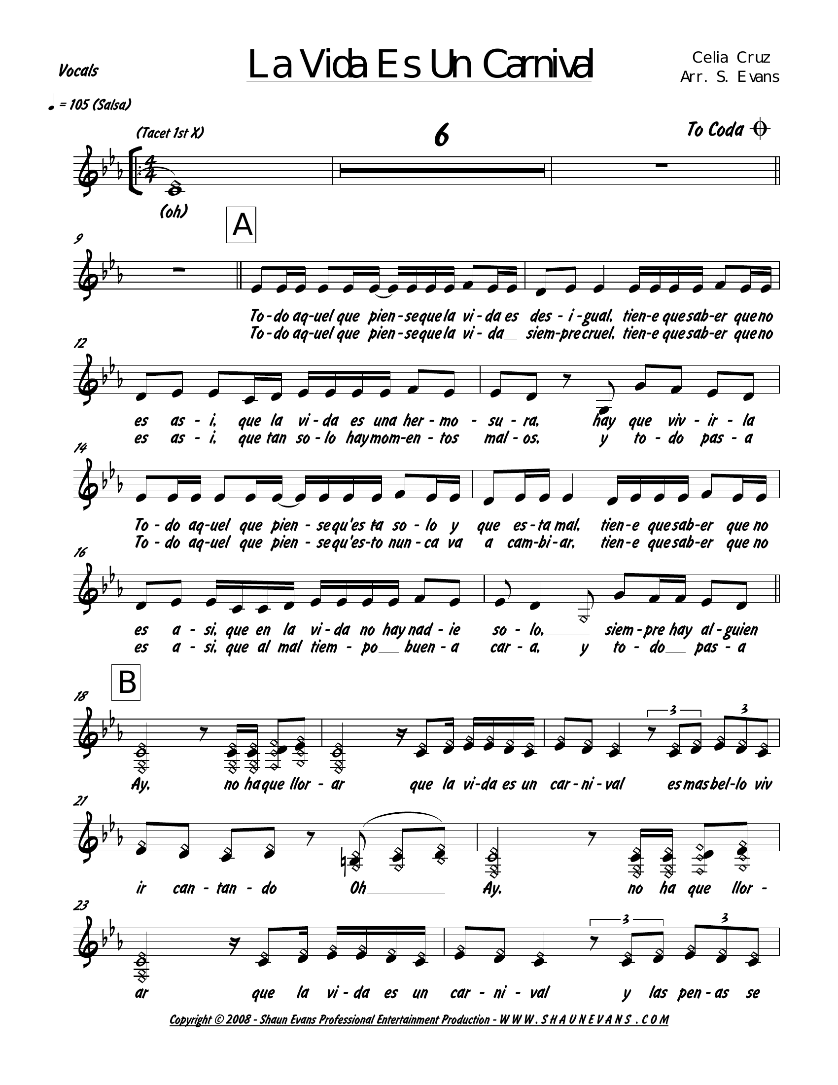 La Vida Es Un Carnival (S.Evans) C.Cruz