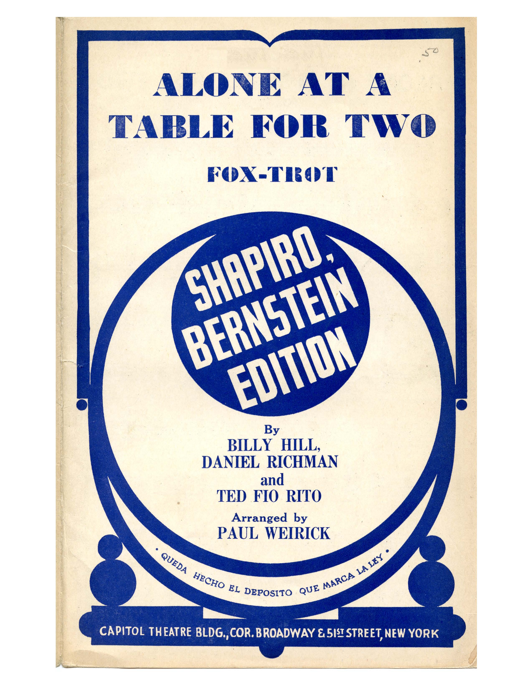 Alone At A Table For Two (P.Weirick) Male Trio - Foxtrot